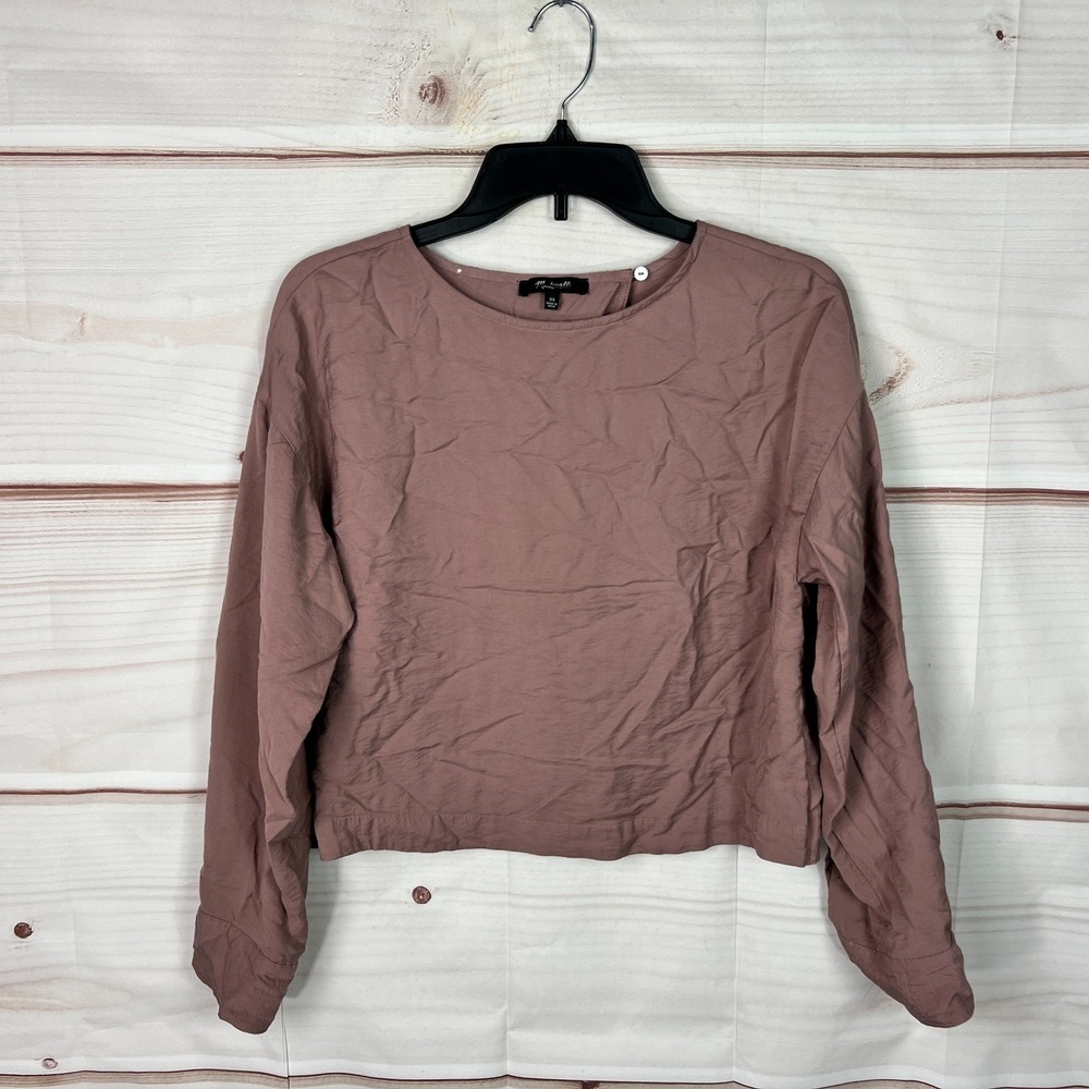 Madewell Top Womens XS‎ Pink Relaxed Tulip Back Blouse Long Sleeve Round Neck